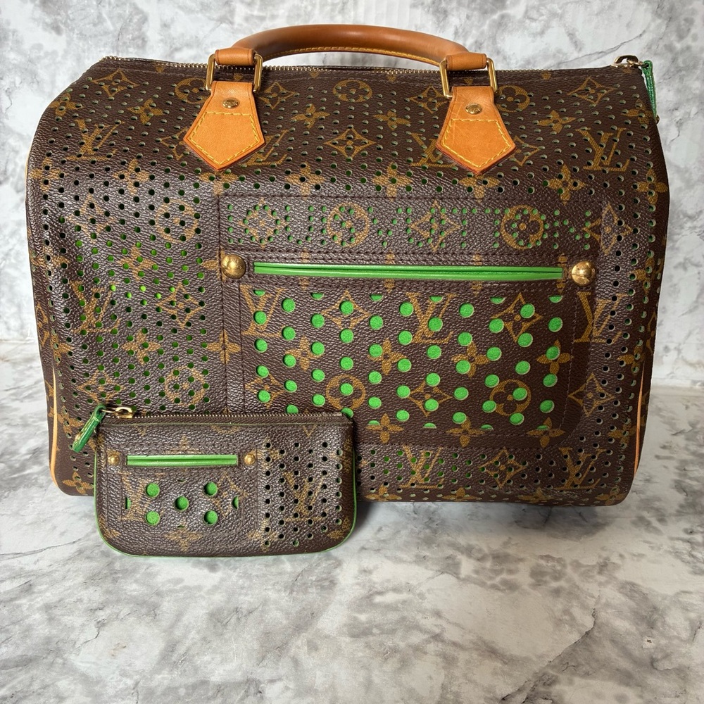 Louis Vuitton Perforated Speedy 30 Green with matching Key Cles Pochette
